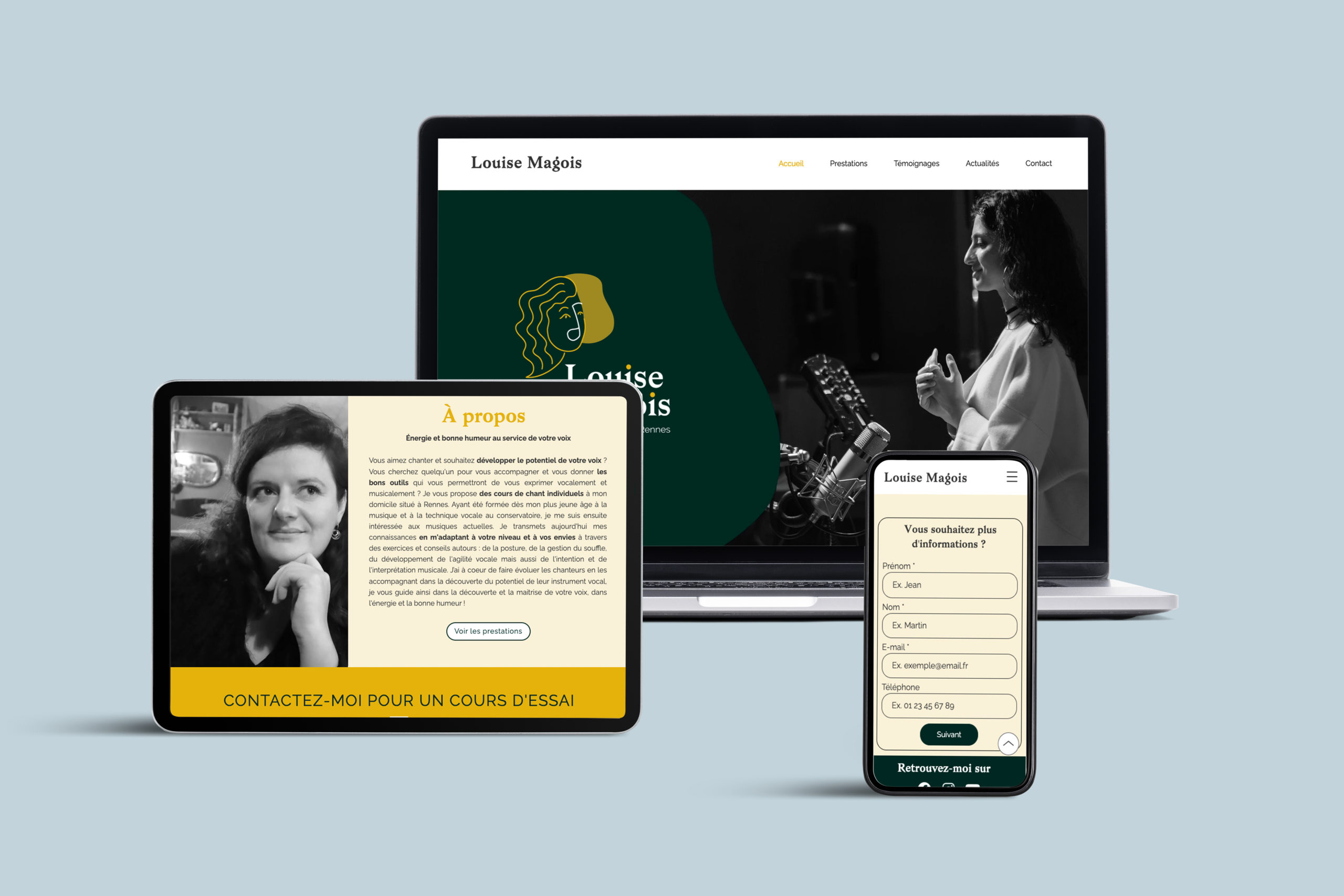 Webdesign de site de Louise Magois, professeure de chant à Rennes.